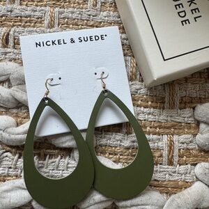 Nickel & Suede Olive Green Teardrop Earrings